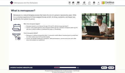 Screenshot of menopause eLearning course